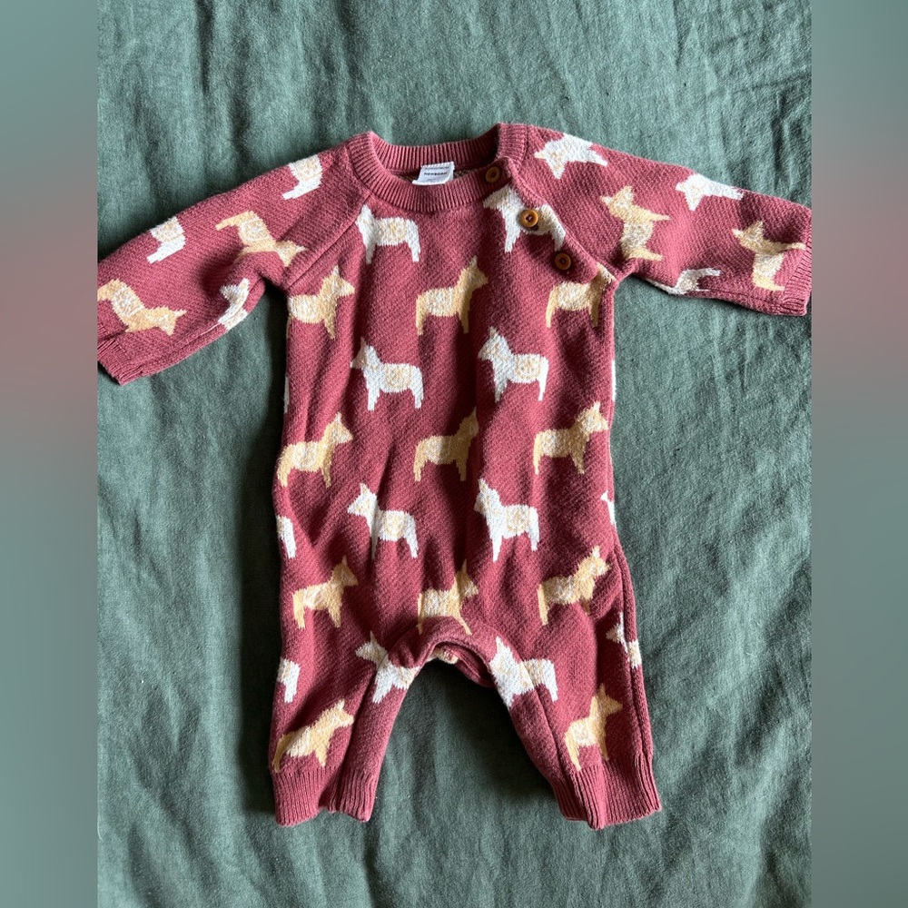 Nordstrom baby One Piece with Dala Horse Pattern - Red and Cream